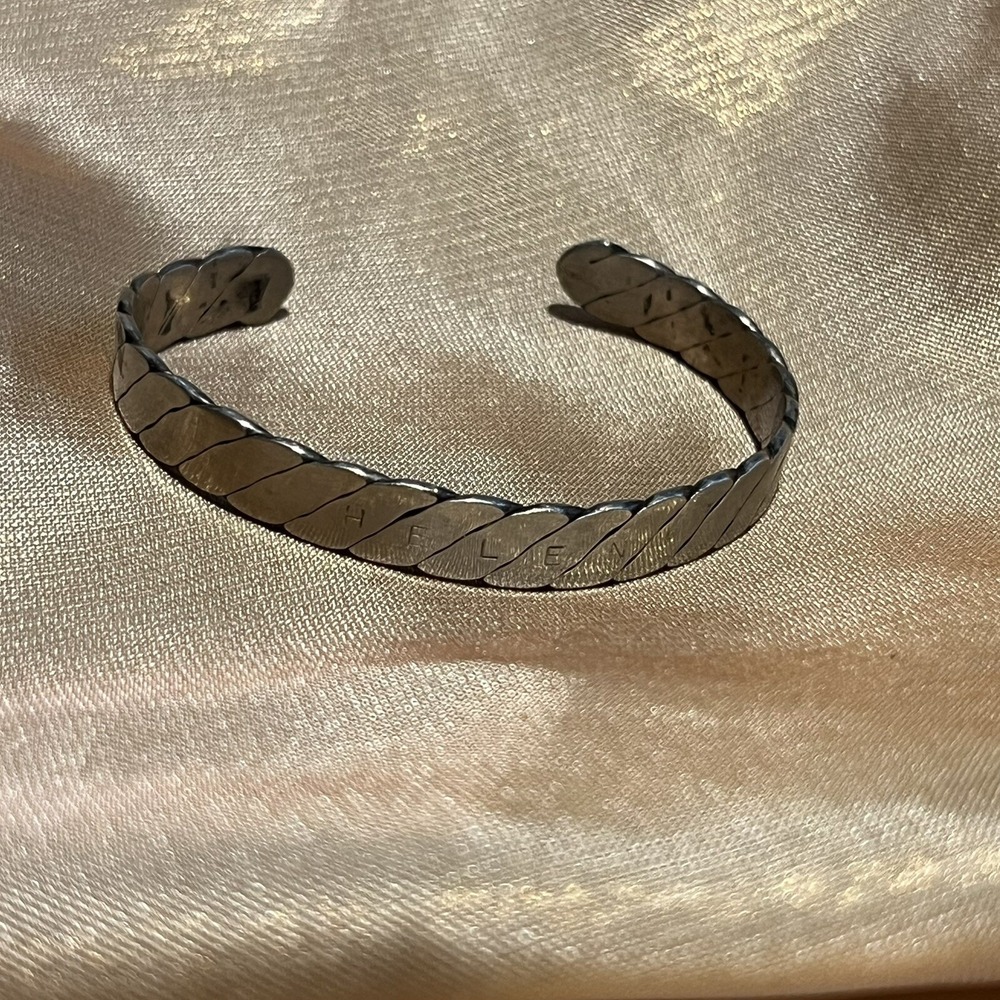 Kids Classic Braided Cuffs Silver Etched (HELEN) Everyday Bracelet Stackable